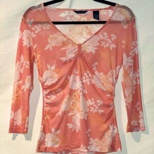 New York & Company floral mesh ruched top